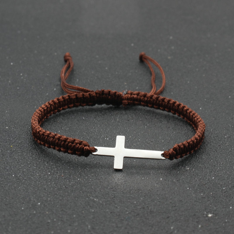 Simple Stainless Steel Cross Hand-woven Adjustable Red Rope Bracelet