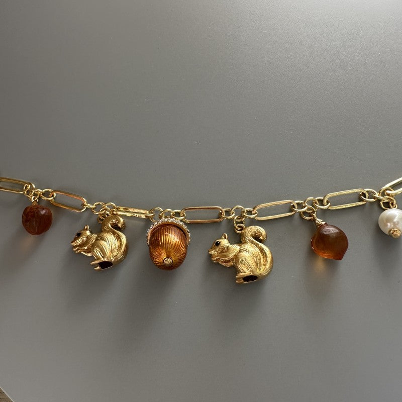 Squirrel Enamel Glazed Pinecone Orange Bracelet