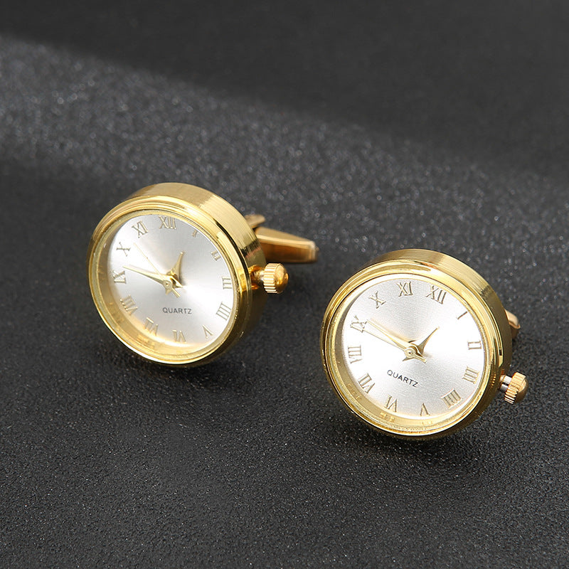 Men's Light Luxury Clock Cufflinks Fashion French Rotatable Golden Cuff