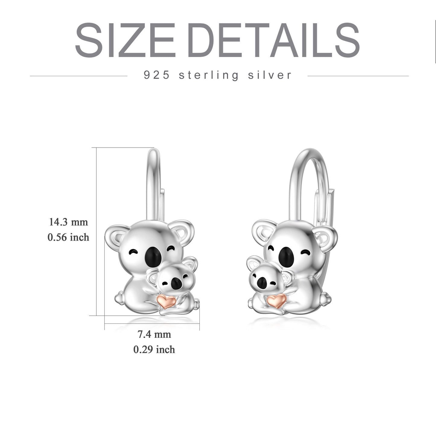 Koala Earrings for Girls Women Cute Mother Daughter Koalas Stud Earrings Sterling Silver Drop Dangle Jewelry