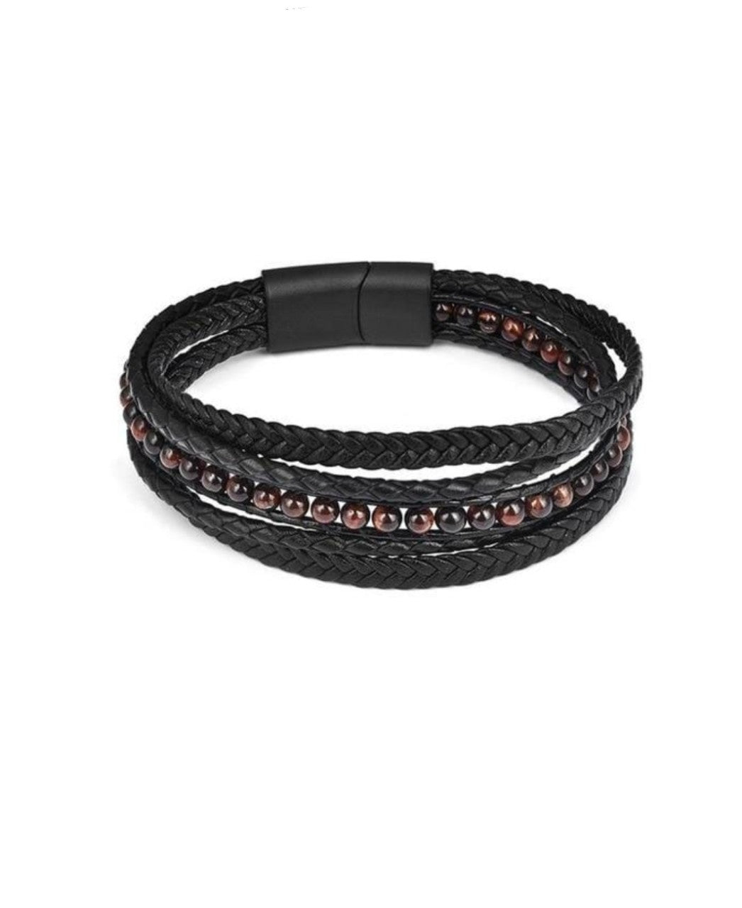 Volcanic Rock Men's Leather Cord Bracelet