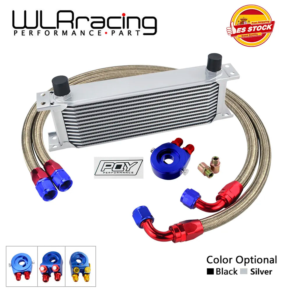 AN10 Universal 13 Rows Oil Cooler Kit + Oil Filter Sandwich Adapter + Staingless Steel Braided AN10 Fuel Hose Connector