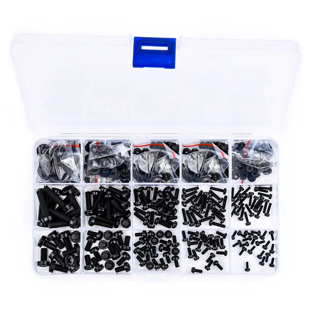 510PCS Metric M2 M2.5 M3 M4 M5 Black Nylon Phillips Pan Head Screws Hex Nut Flat Washer Kit for FPV Racing Drone Kit RC Quadcopt