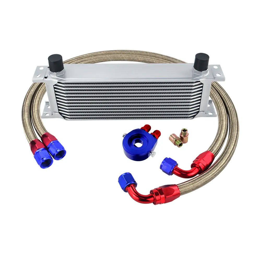 AN10 Universal 13 Rows Oil Cooler Kit + Oil Filter Sandwich Adapter + Staingless Steel Braided AN10 Fuel Hose Connector