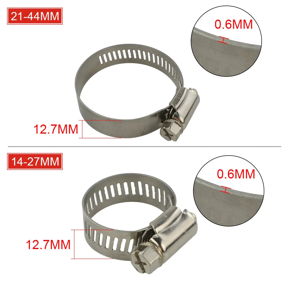 10PC 14-27MM/21-44MM Unversal Exhaust Turbo Adjustable Hose Clamp 201 Stainless Steel Turbo Exhaust Intercooler Silicone Coupler