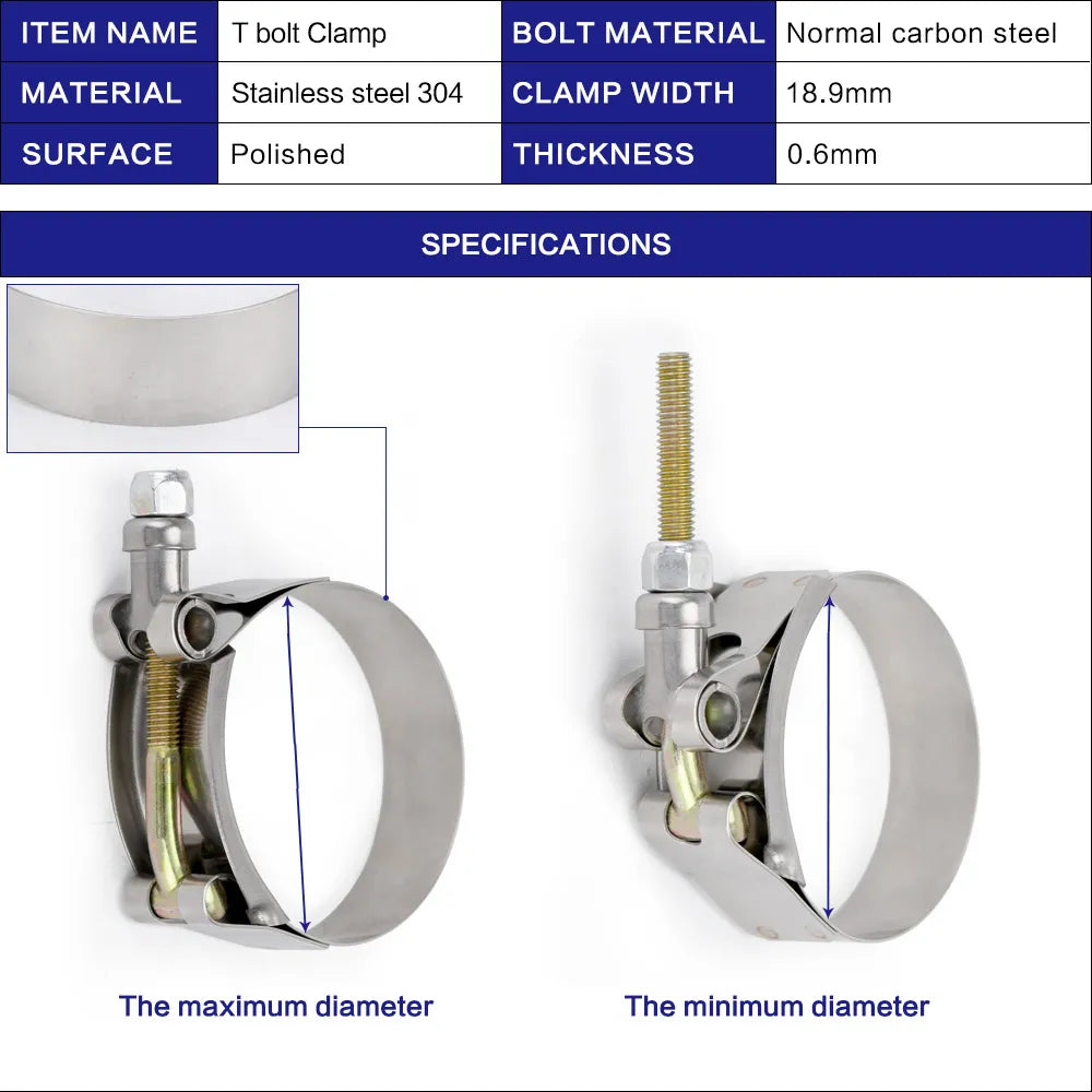 2.0" 2.25" 2.5" 2.75" 3.0" 3.25" 3.5" 3.75" 4.0" T-Bolt Exhaust Clamp Intake Turbo Exhaust Intercooler Silicone Coupler 1 Piece