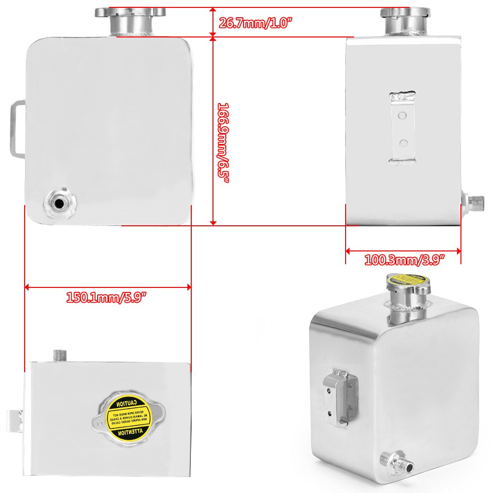 WLR - 2L Litre Polished Alloy Header Expansion Water Tank & Cap WATER HEADER TANK Coolant Overflow Tank Reservoir Kit WLR-TK24