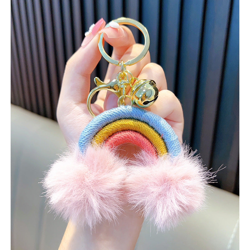 Woven Rainbow A Little Cloud Fur Ball Car Key Ring