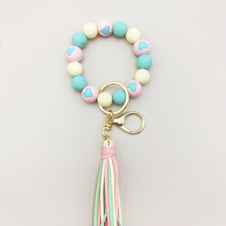 Cross-border Hot Selling Korean Velvet Tassel Cute Small Peach Heart Silicone Beads Bracelet Keychain Female Bracelet Car Suitcase Hanger