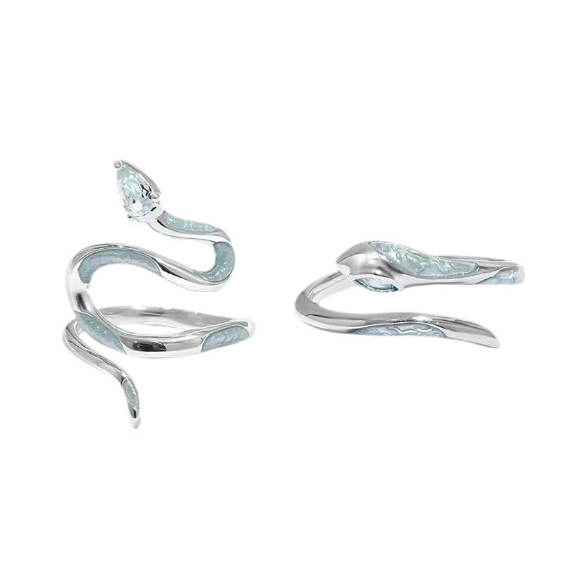 Enamel Blue Silver Snake Ring Female Fashion