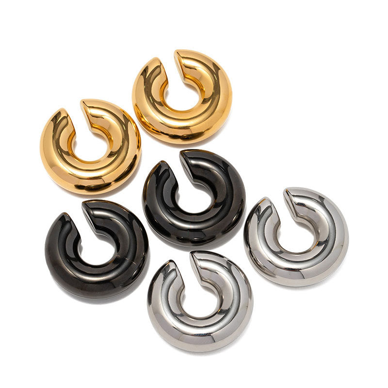 18K Gold Plated C-shaped Stainless Steel Earrings