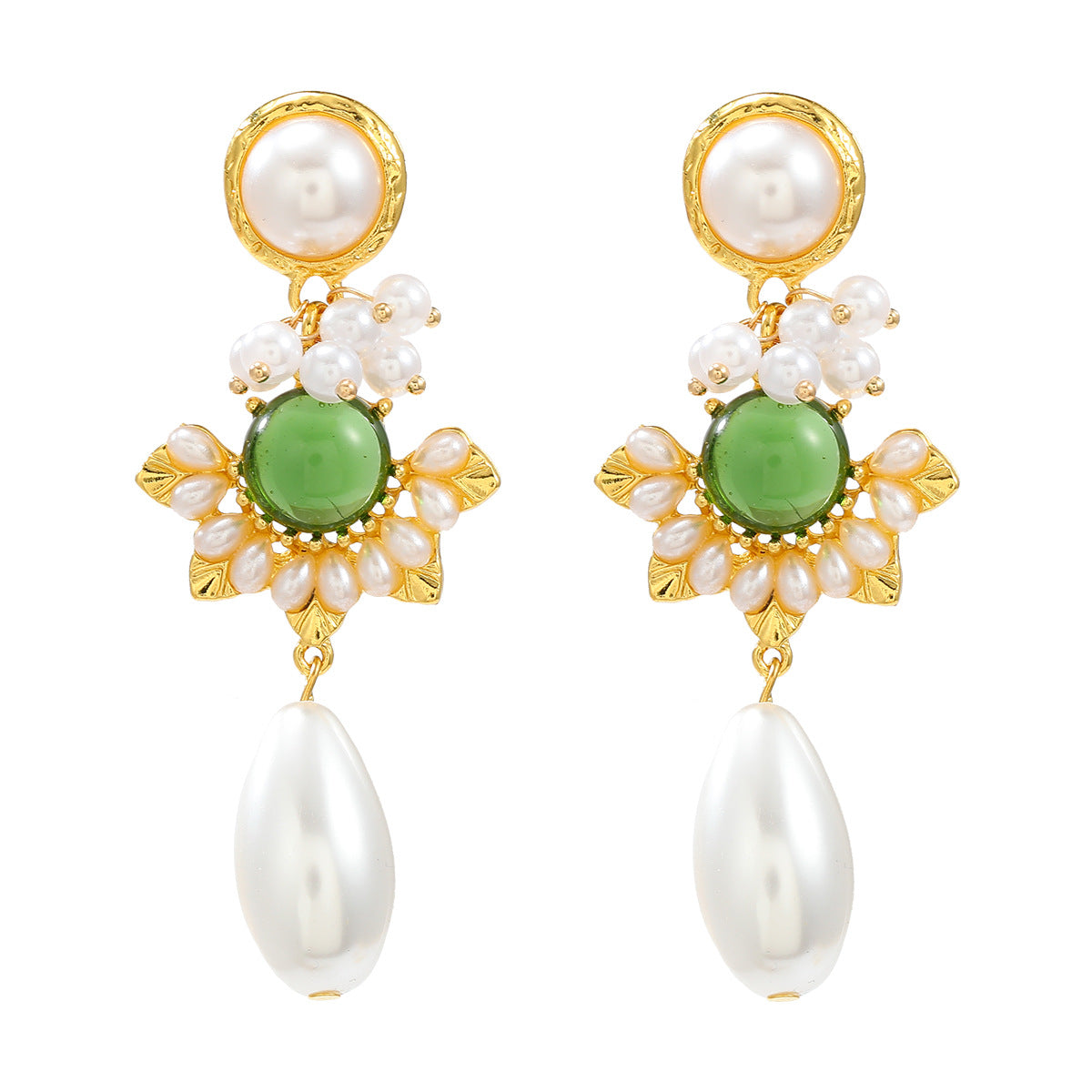 Vintage Earrings Flower Female Alloy Inlaid Pearl