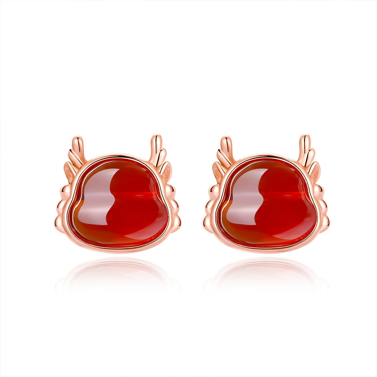 Dragon Year Stud Earrings Women's Sterling Silver Niche Red Agate