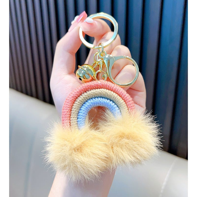 Woven Rainbow A Little Cloud Fur Ball Car Key Ring