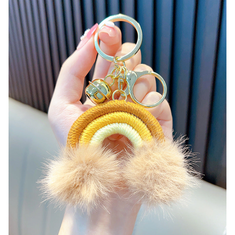 Woven Rainbow A Little Cloud Fur Ball Car Key Ring