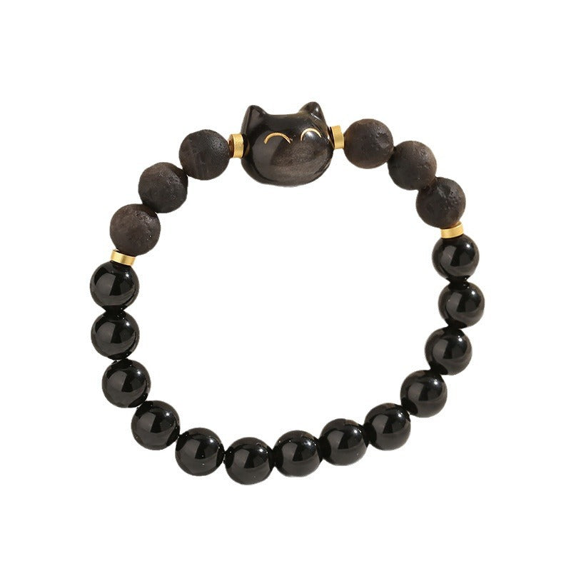 Natural Obsidian Cat Head Bracelet For Men And Women