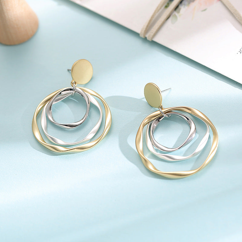 Retro Hong Kong Style Temperament Irregular With Personality Ring Ear Studs