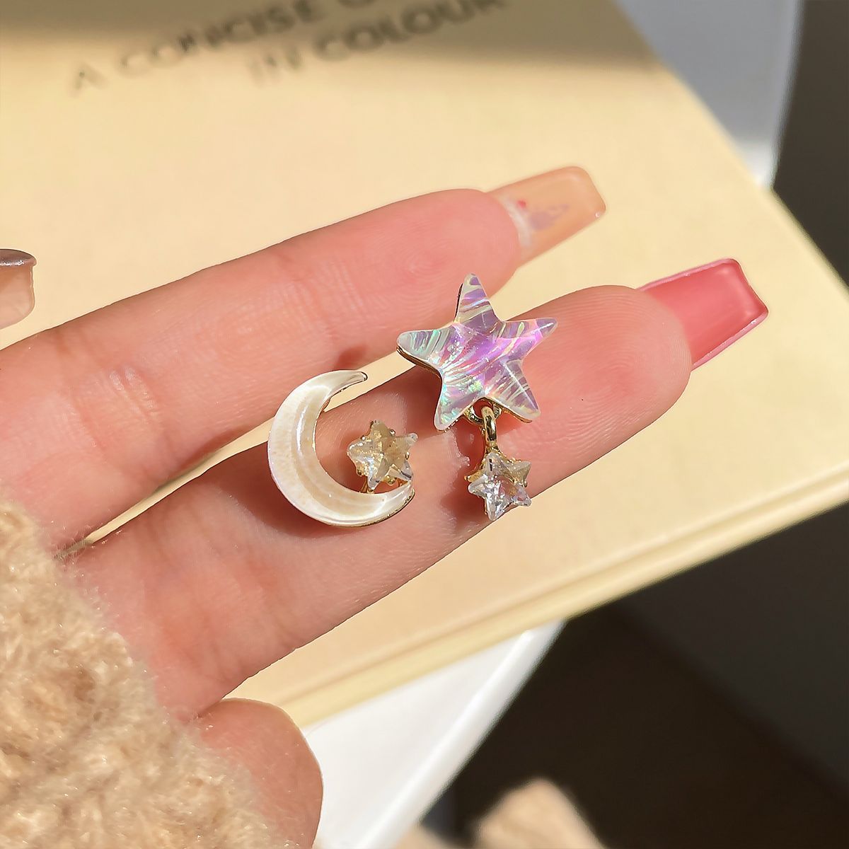 Colorful Star Moon Asymmetric Earrings Female Niche