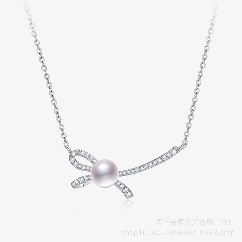 Women's Bow Pearl Necklace Micro Inlaid Zircon