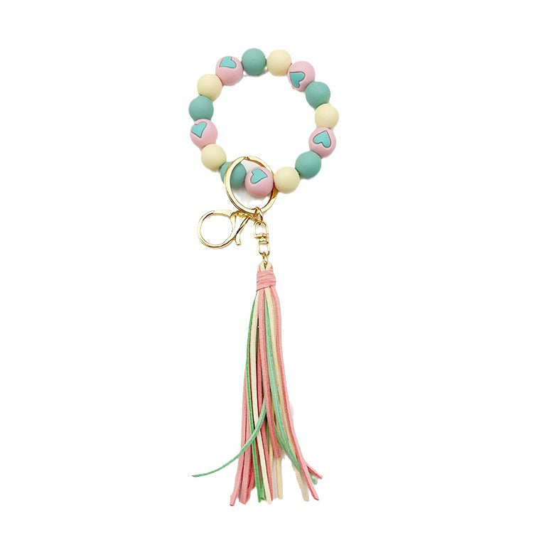 Cross-border Hot Selling Korean Velvet Tassel Cute Small Peach Heart Silicone Beads Bracelet Keychain Female Bracelet Car Suitcase Hanger