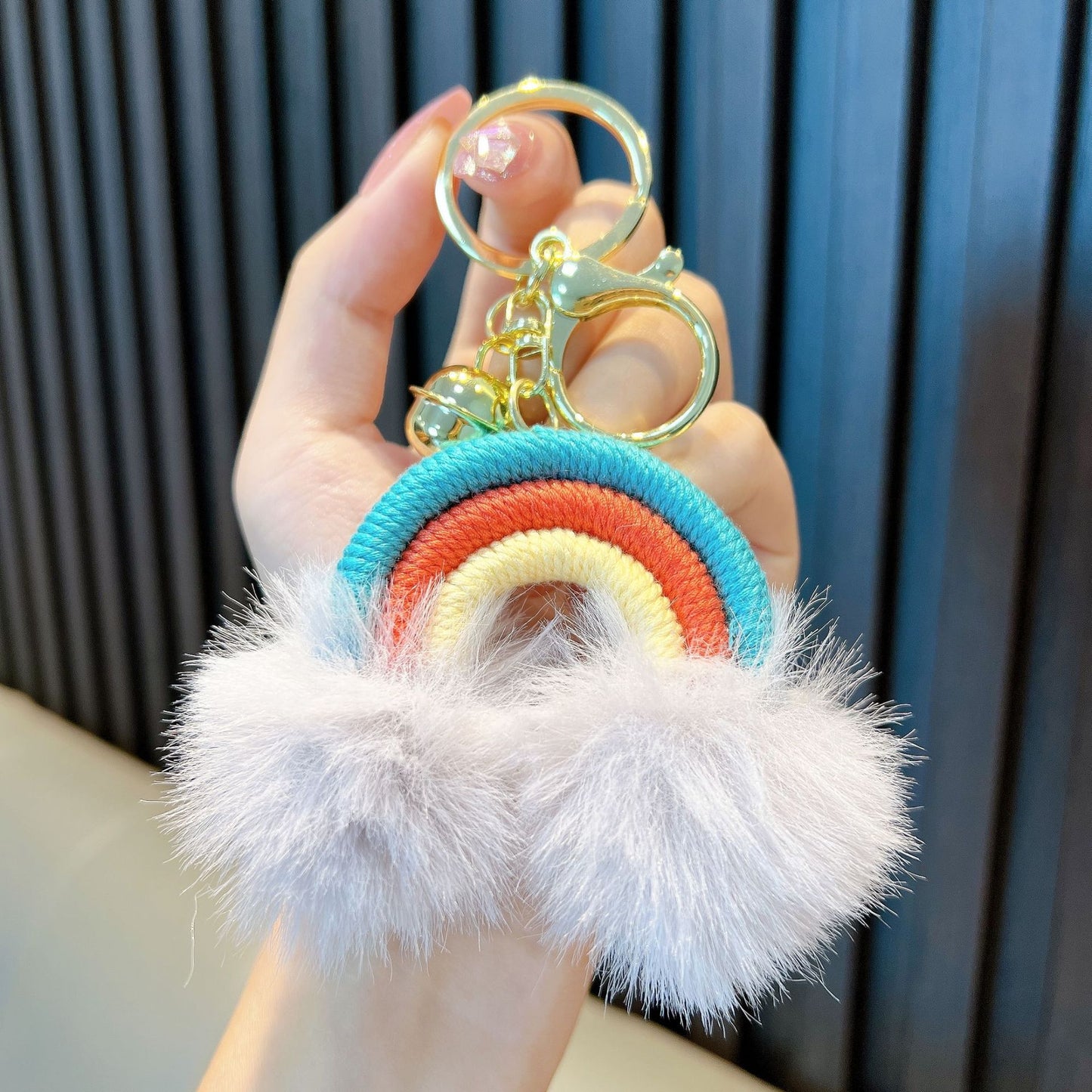 Woven Rainbow A Little Cloud Fur Ball Car Key Ring