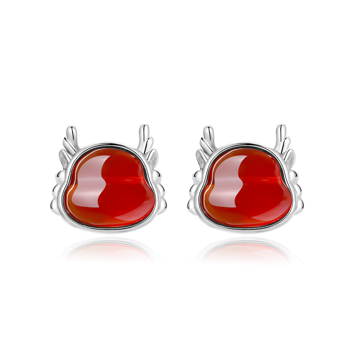 Dragon Year Stud Earrings Women's Sterling Silver Niche Red Agate