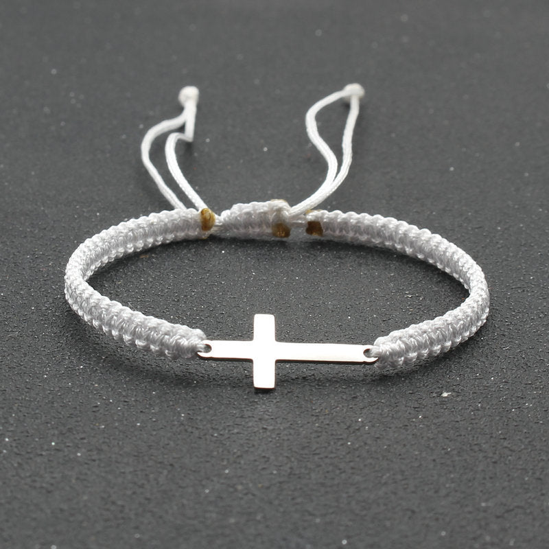 Simple Stainless Steel Cross Hand-woven Adjustable Red Rope Bracelet