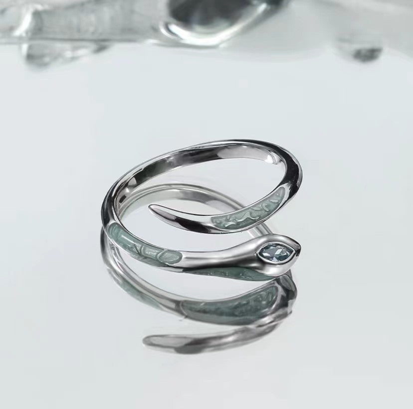 Enamel Blue Silver Snake Ring Female Fashion