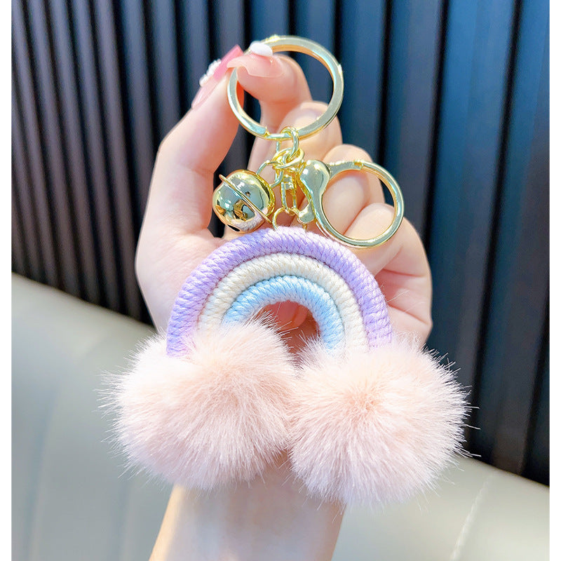 Woven Rainbow A Little Cloud Fur Ball Car Key Ring