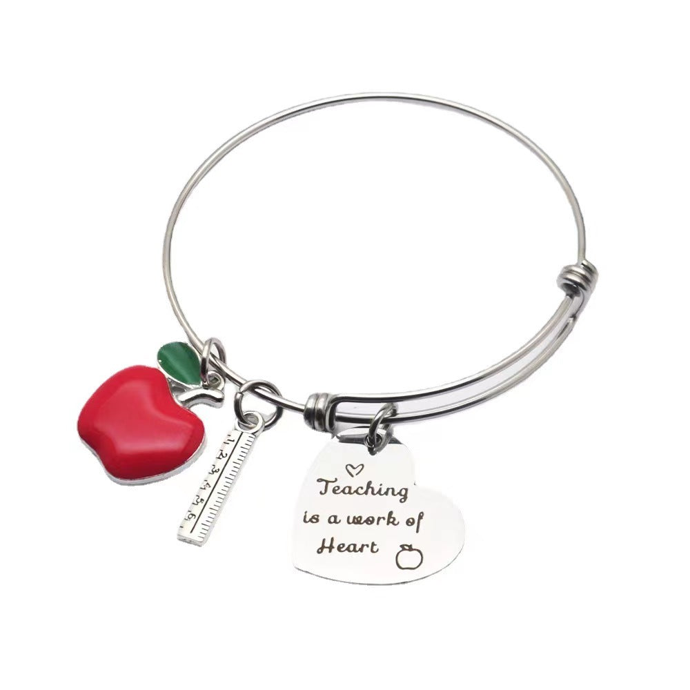 Stainless Steel Round Board Peach Heart Nurse Shrink Bracelet