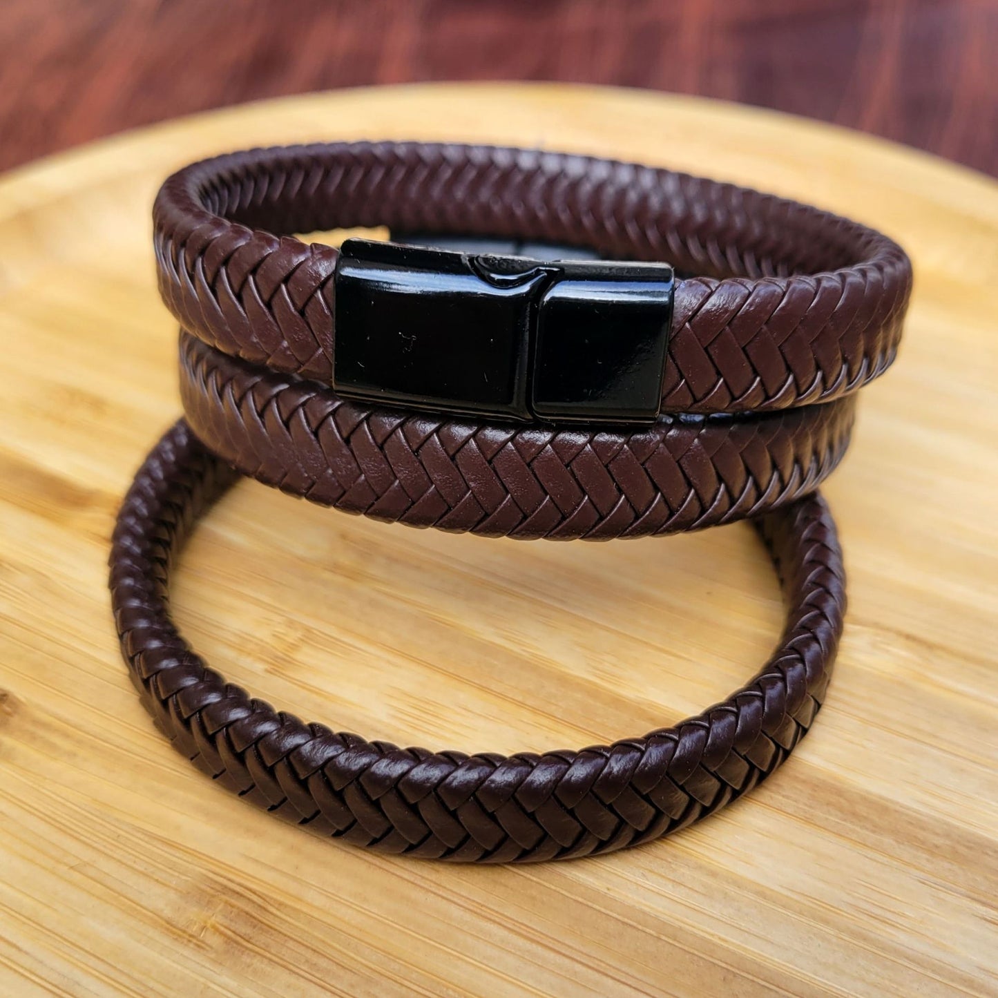 Magnetic Buckle Black Woven Leather Bracelet