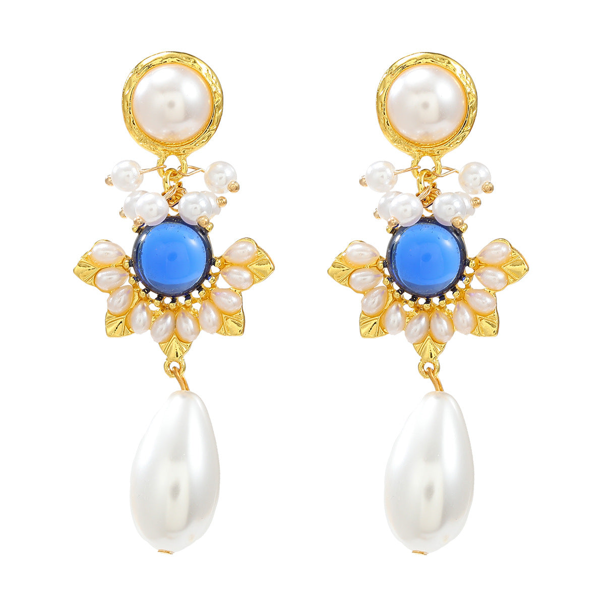 Vintage Earrings Flower Female Alloy Inlaid Pearl