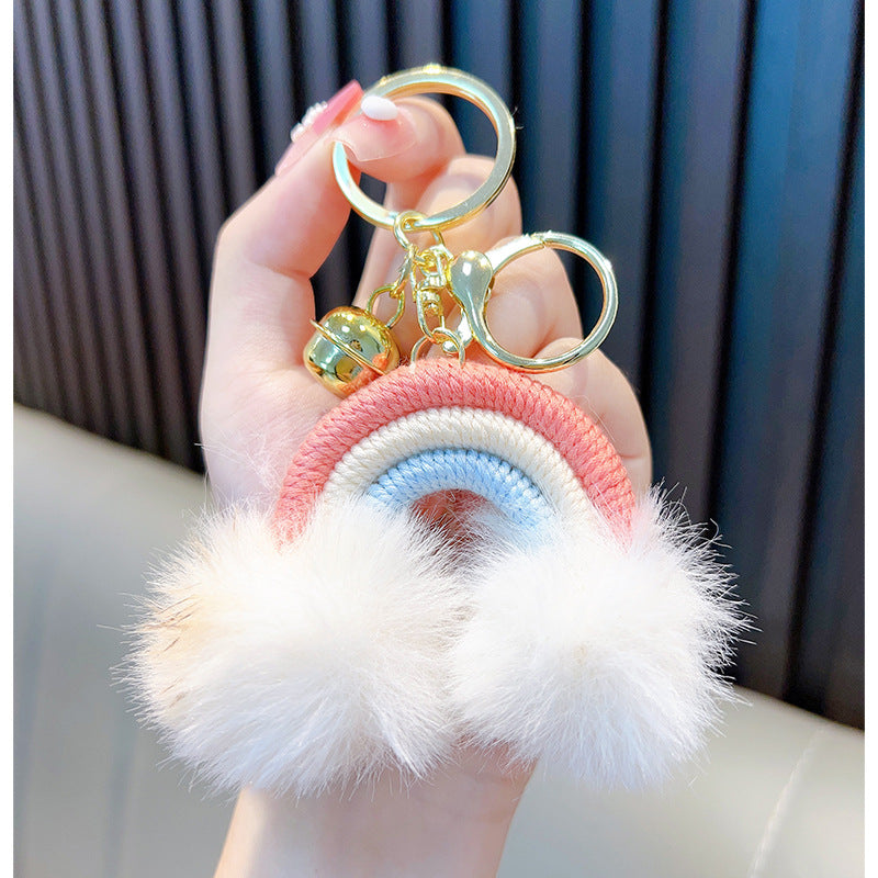 Woven Rainbow A Little Cloud Fur Ball Car Key Ring