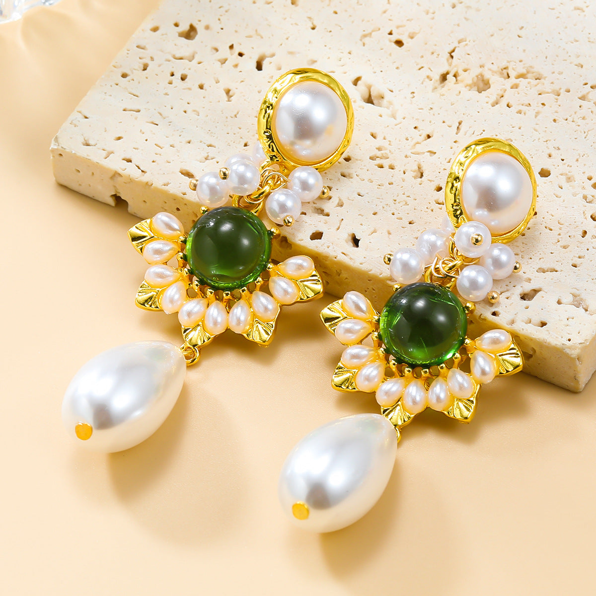 Vintage Earrings Flower Female Alloy Inlaid Pearl