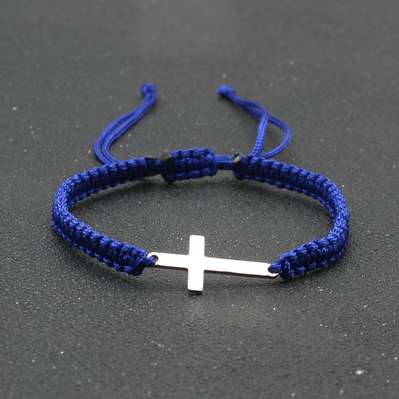 Simple Stainless Steel Cross Hand-woven Adjustable Red Rope Bracelet