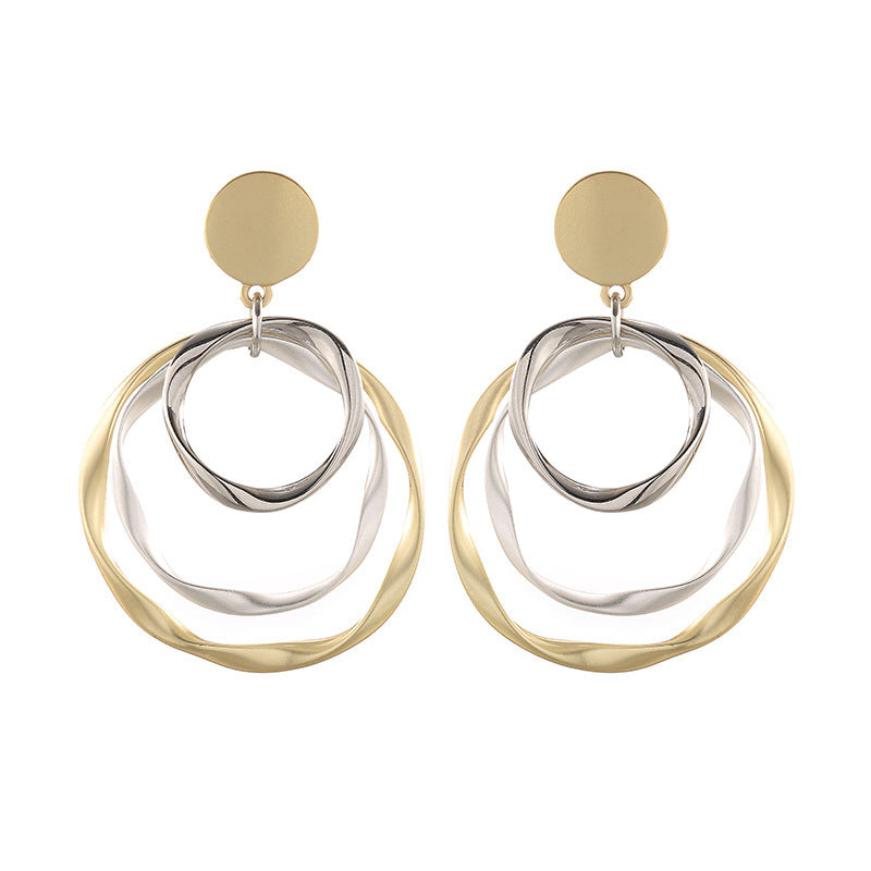 Retro Hong Kong Style Temperament Irregular With Personality Ring Ear Studs