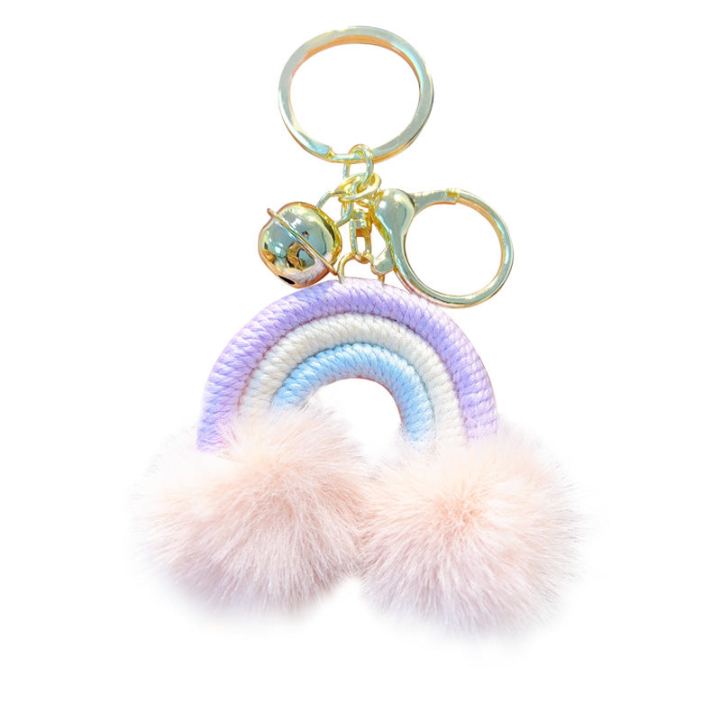 Woven Rainbow A Little Cloud Fur Ball Car Key Ring