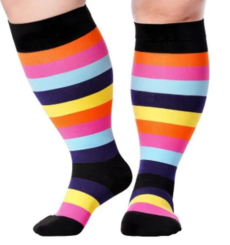 Plus Size Compression Socks Men's And Women's Pressure Socks High Elasticity Fat Socks Sports Fitness Printing Running Socks