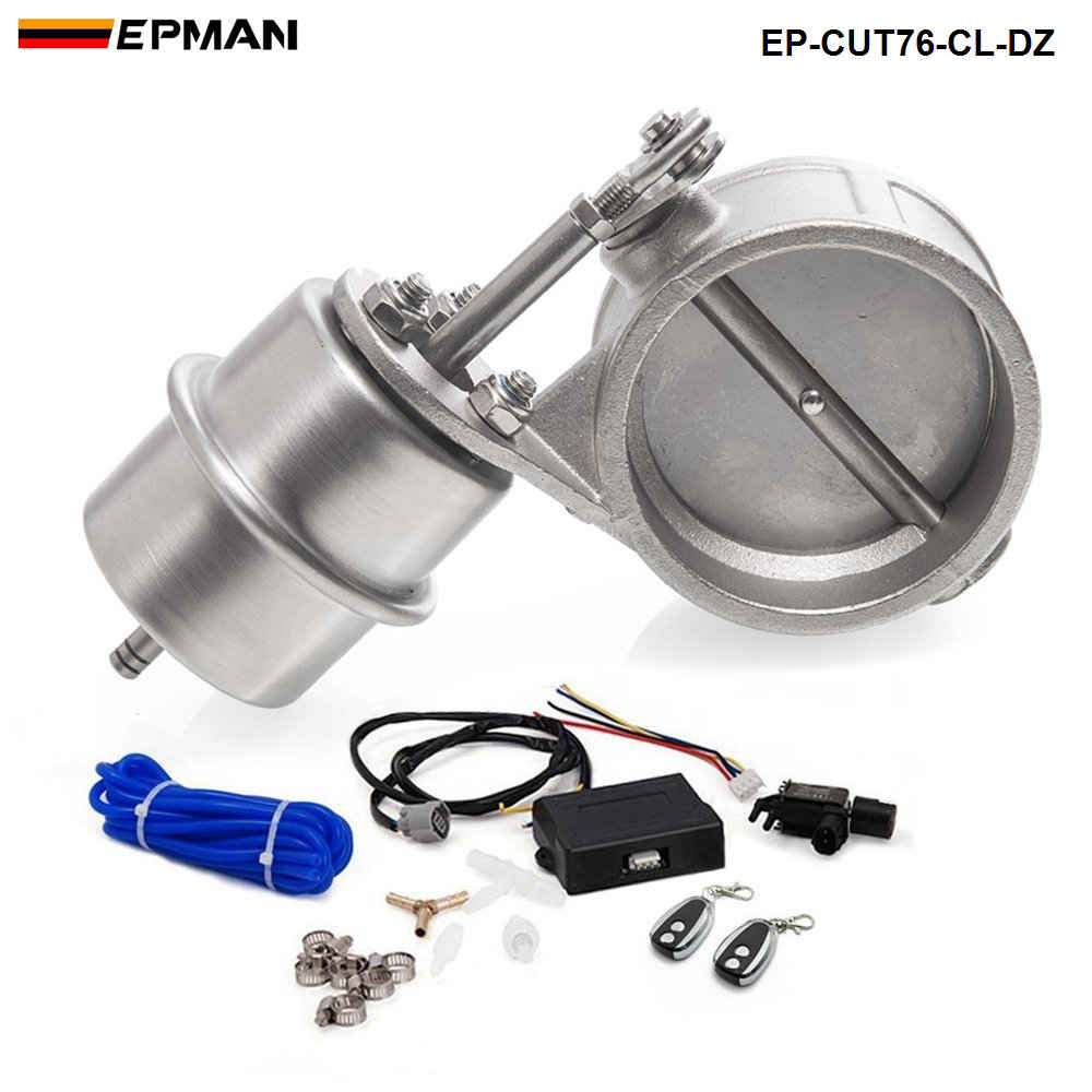 Exhaust Control Valve Set Cutout 3"76mm Pipe Close Style With Vacuum Actuator with Wireless Remote Controller Set EP-CUT76-CL-DZ