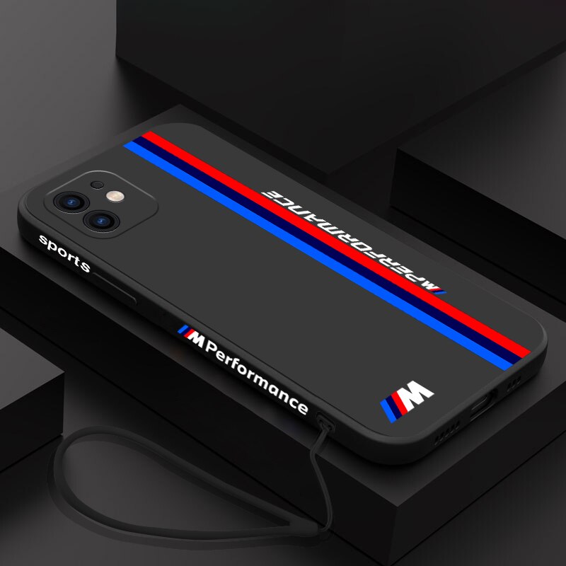 Sports Car Brand BMW Phone Case For iPhone 15 14 13 12 11 Pro Max Mini X XS MAX SE20 8 7 Plus 6 6S Plus Silicone with Hand Strap