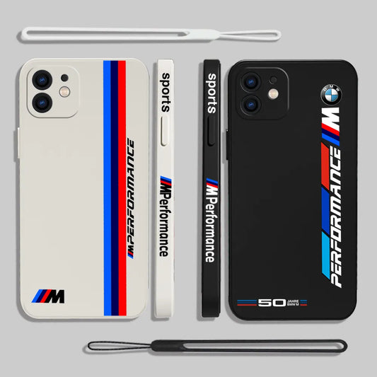 Sports Car Brand BMW Phone Case For iPhone 15 14 13 12 11 Pro Max Mini X XS MAX SE20 8 7 Plus 6 6S Plus Silicone with Hand Strap