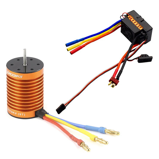 Waterproof 9T 4370KV 4 poles Sensorless Brushless Motor with 60A Electronic Speed Controller Combo Set for 1/10 RC Car and Truck