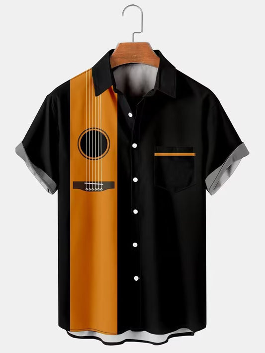 Men's Loose Casual Cozy Music Bowling Shirt