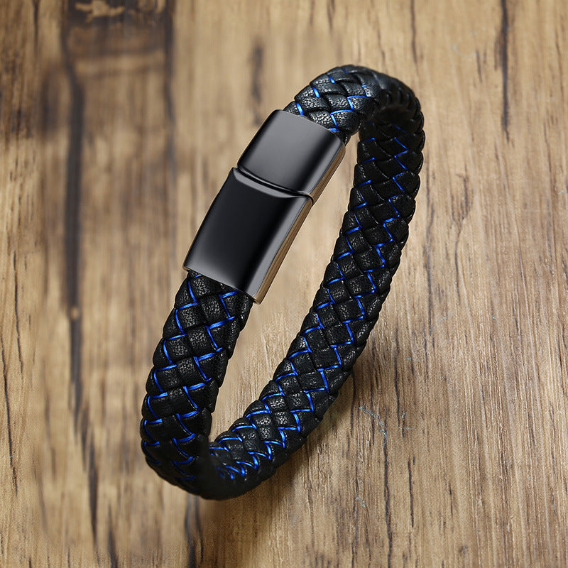 Men's Titanium Steel Magnetic Buckle Leather Rope