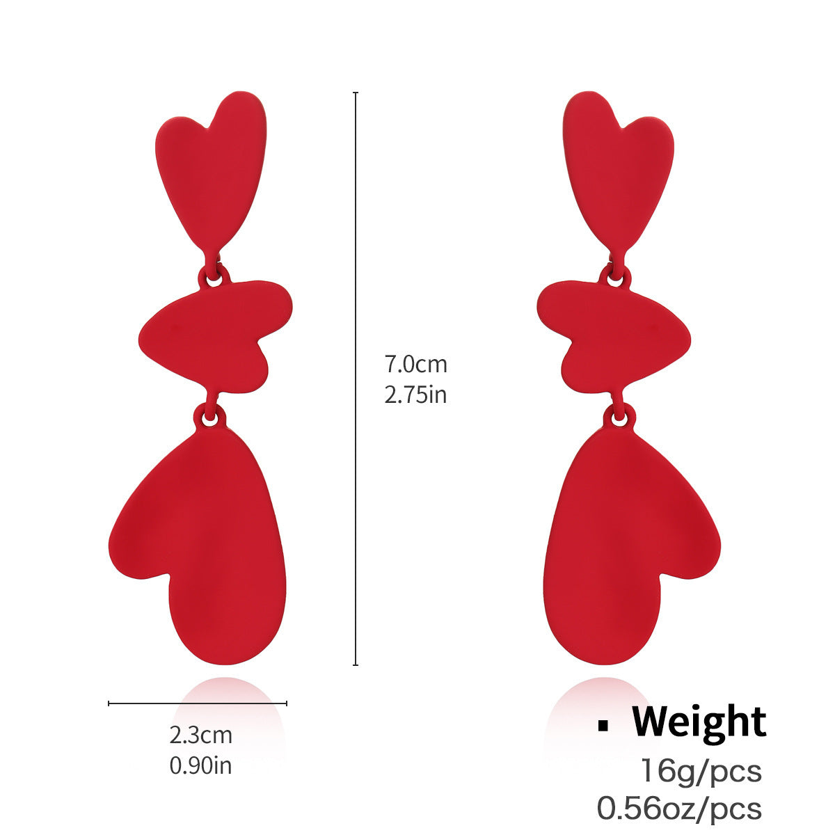 Red Geometric Heart Shape Stud Earrings Female Spray Paint