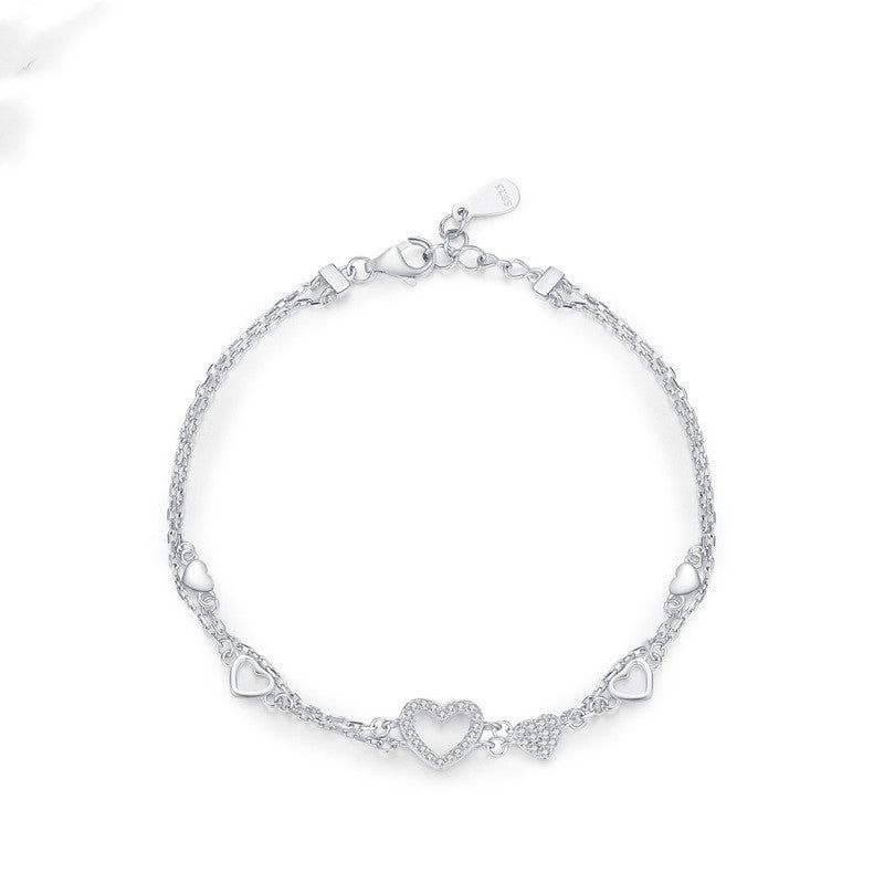 Silver Heart-shaped Micro-inlaid For Women Minority All-match Mobius Love Twin Bracelet