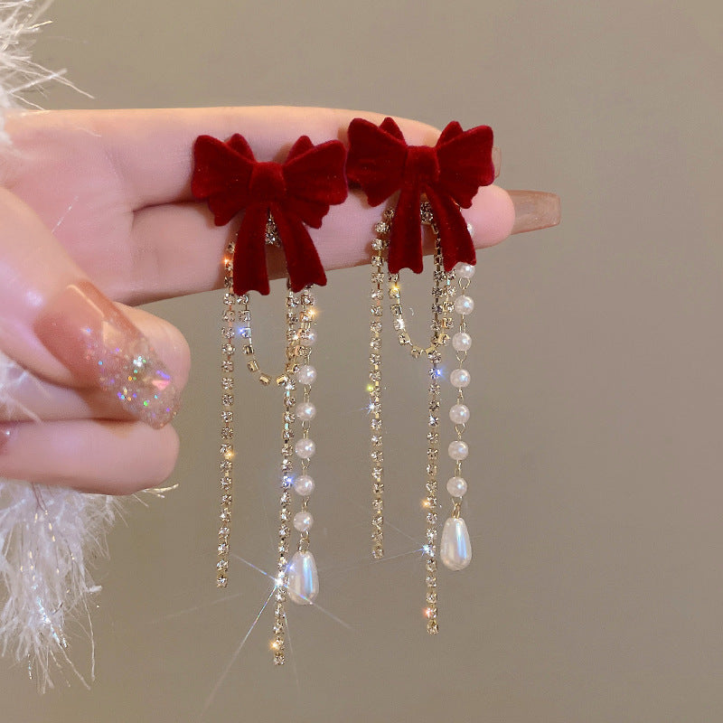 Long Red Earrings Female Personality