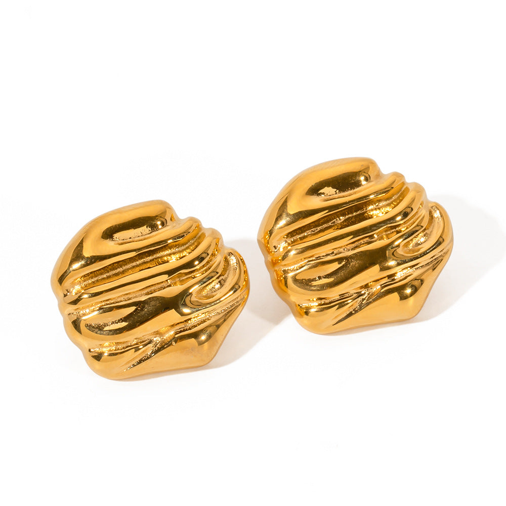 18k Gold Stainless Steel Rock Texture Earrings