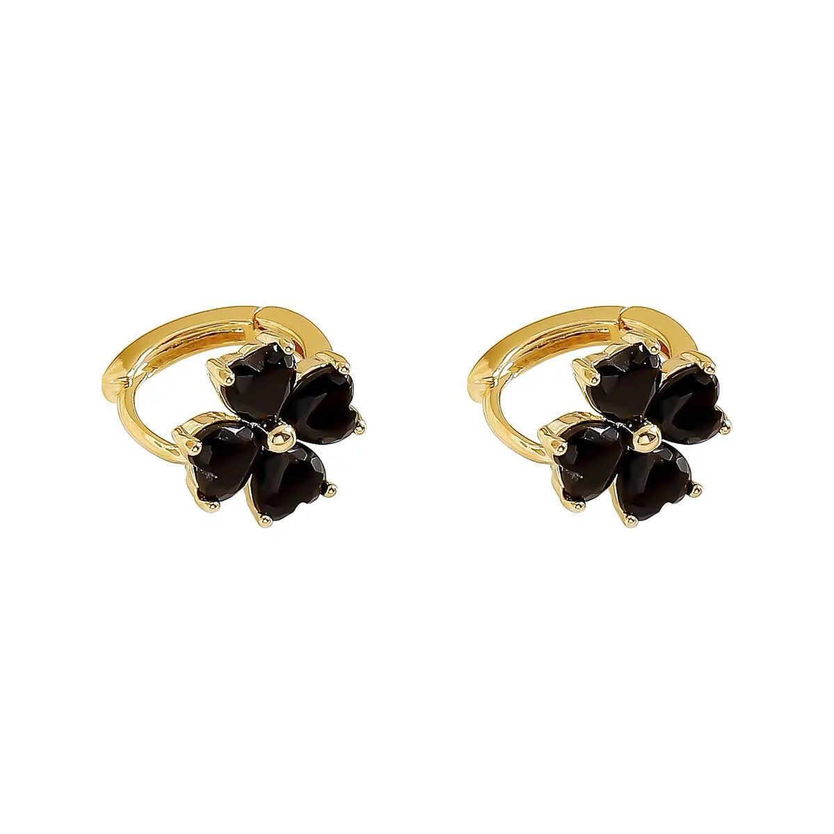 Niche Temperament Black Four-leaf Flower Ear Studs Earrings Female