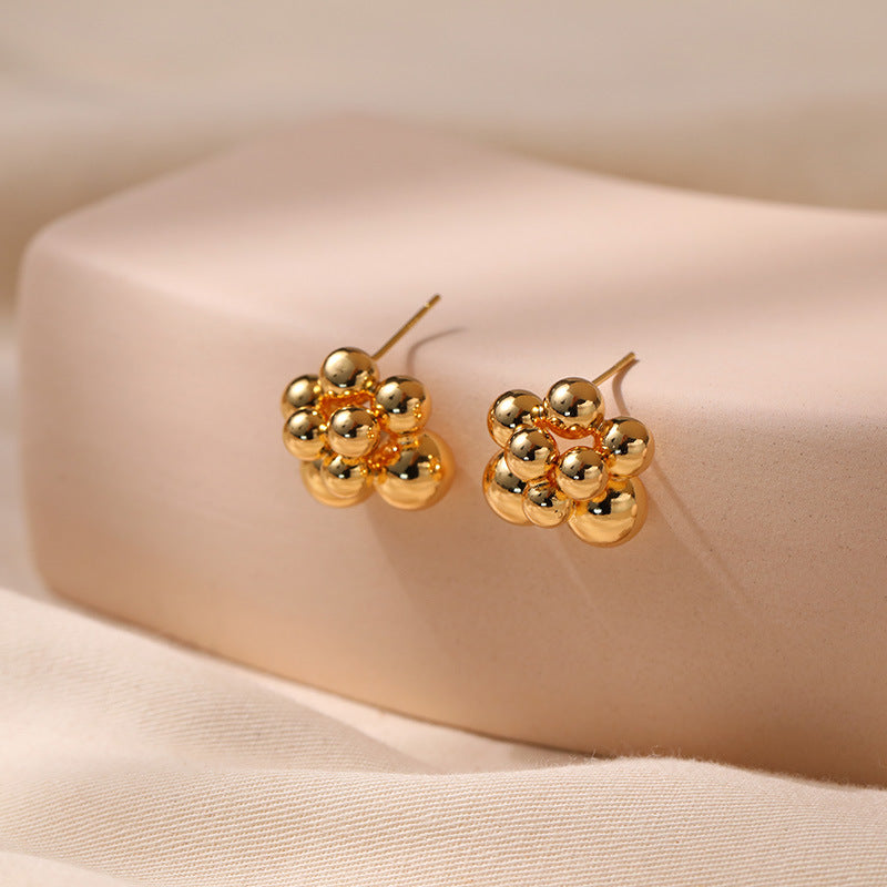 Irregular Small Golden Balls Stud Earrings Silver Needle